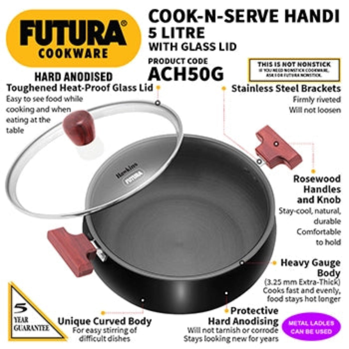 Futura By Hawkins Hard Anodised Cook-n-Serve Handi