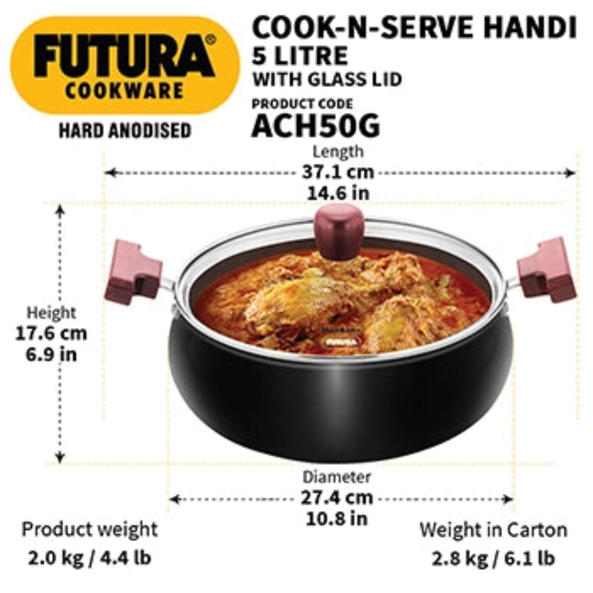 Futura By Hawkins Hard Anodised Cook-n-Serve Handi