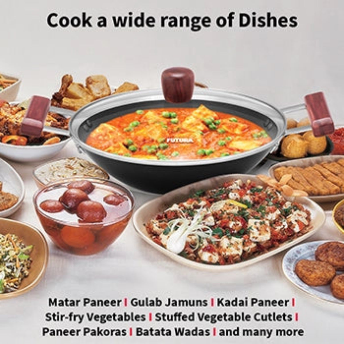 Futura By Hawkins Hard Anodised Deep Kadhai 2 Litre with Glass Lid with 2 Short Handles