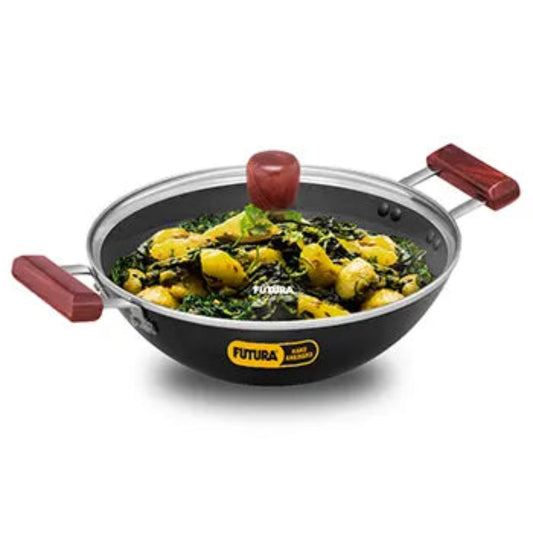Hard Anodised Deep-Fry Pan 3 Litre with Glass Lid (Flat Bottom)