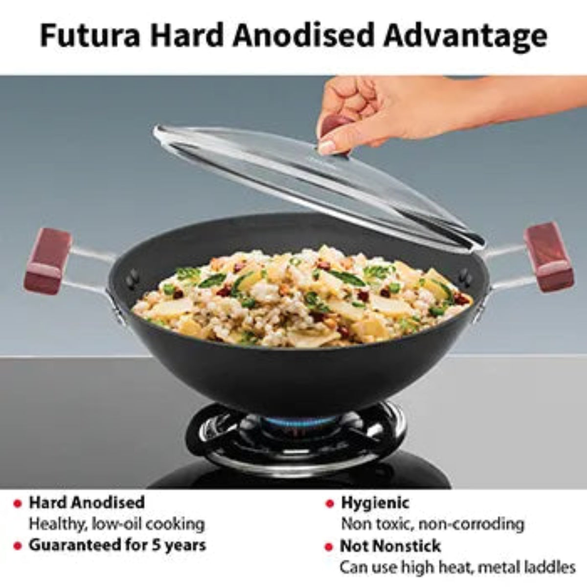 Hard Anodised Deep-Fry Pan 3 Litre with Glass Lid (Flat Bottom)