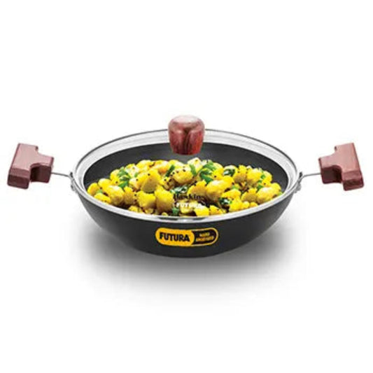 Futura By Hawkins Hard Anodised Deep-Fry Pan 1.5 Litre with Glass Lid (Round Bottom, 3.25 mm Thick)