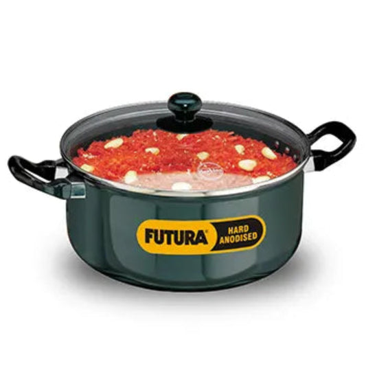 Futura By Hawkins Hard Anodized Cook-n-Serve Stewpot 5 Litre with Glass Lid (4.06 mm Thick)