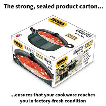Futura By Hawkins Hard Anodized Cook-n-Serve Stewpot 5 Litre with Glass Lid (4.06 mm Thick)
