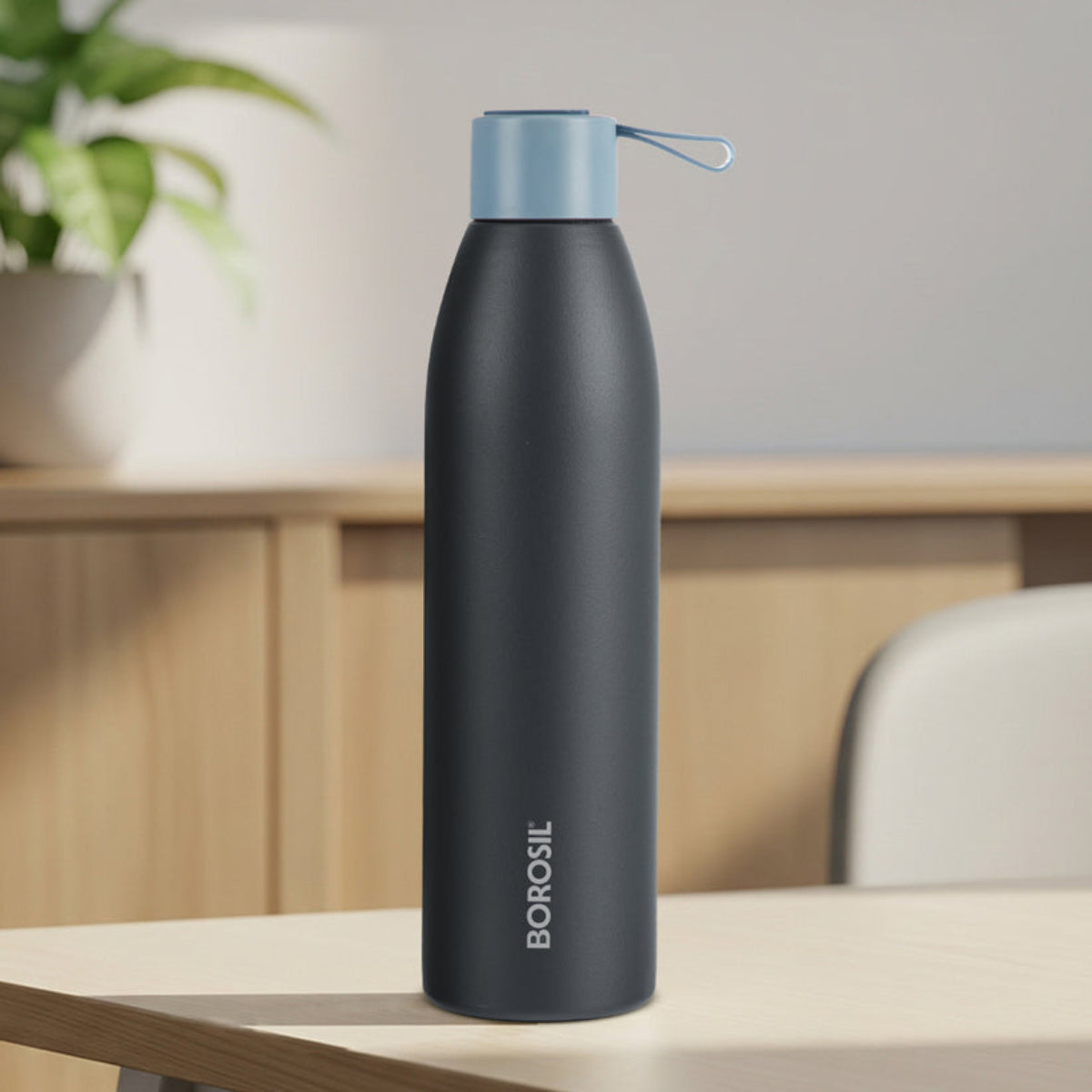 Borosil Duomate Vacuum Insulated Stainless Steel Bottle, Black