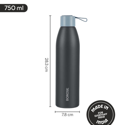 Borosil Duomate Vacuum Insulated Stainless Steel Bottle, Black