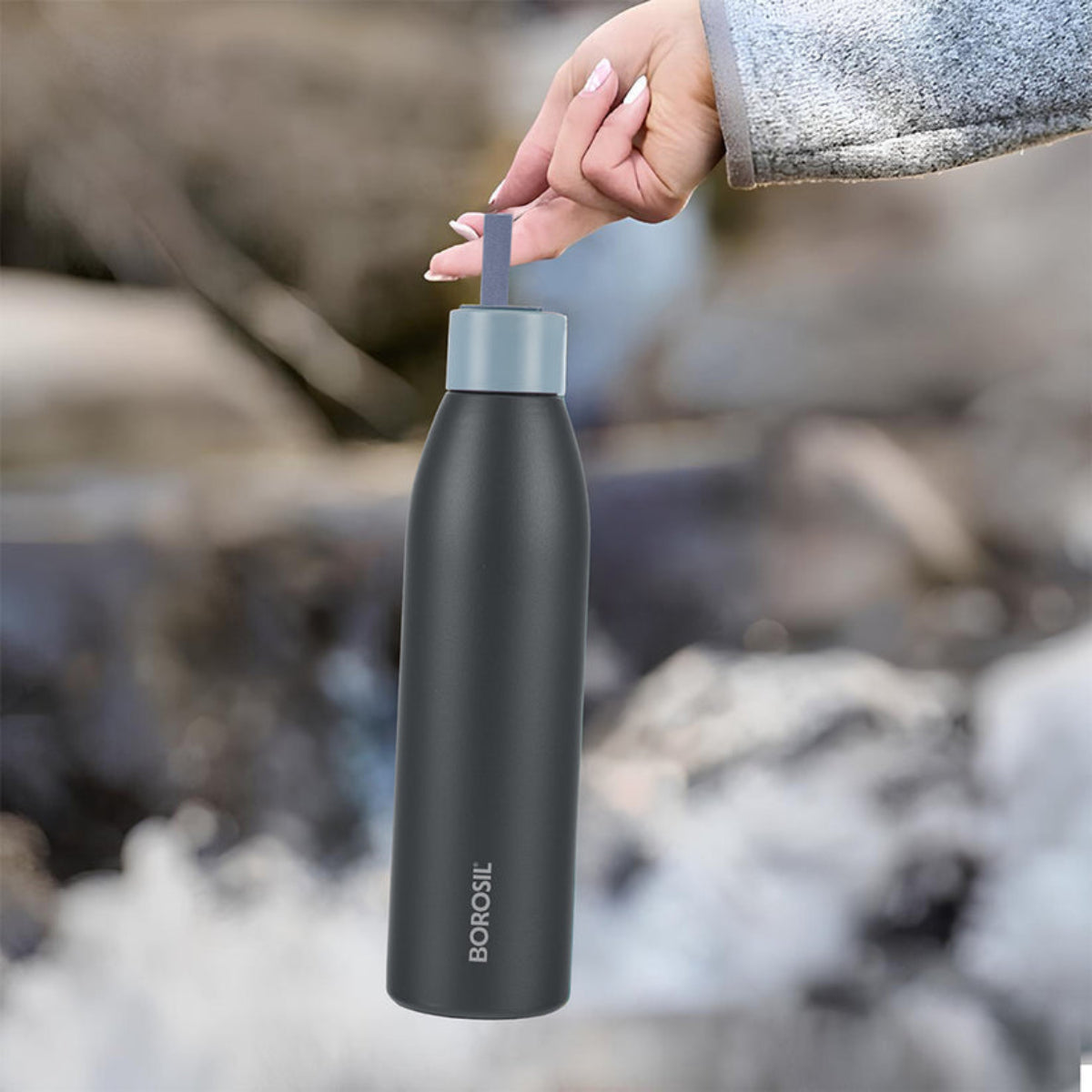 Borosil Duomate Vacuum Insulated Stainless Steel Bottle, Black