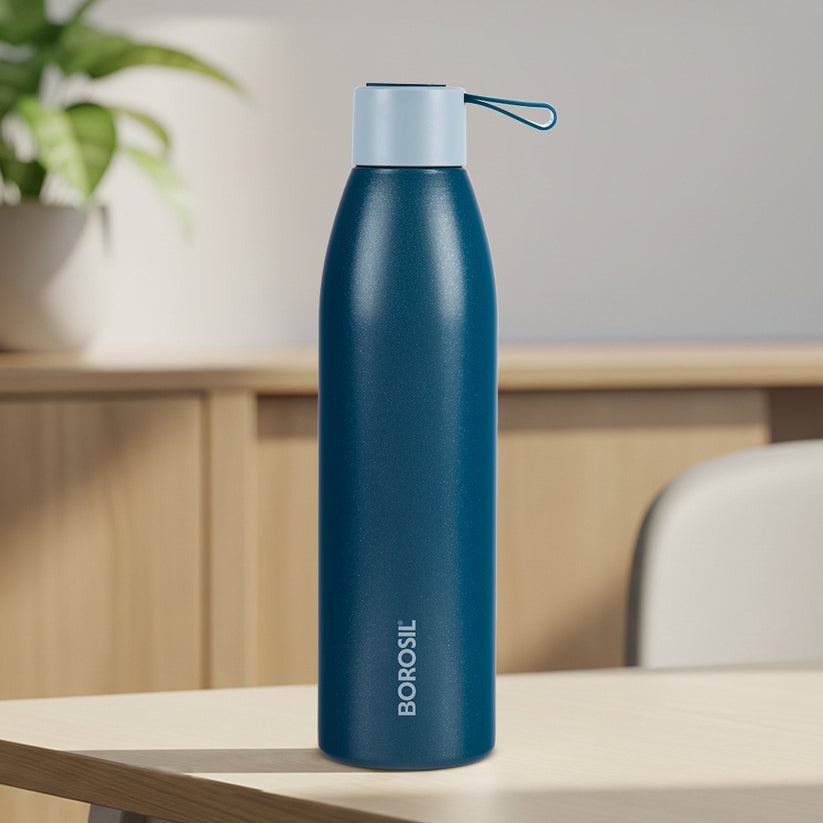 Borosil Duomate Vacuum Insulated Stainless Steel Blue Bottle