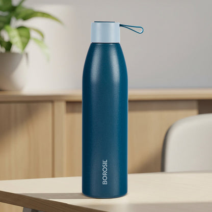 Borosil Duomate Vacuum Insulated Stainless Steel Blue Bottle
