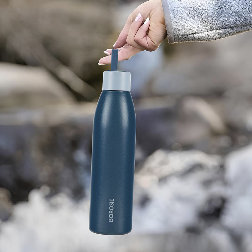Borosil Duomate Vacuum Insulated Stainless Steel Blue Bottle