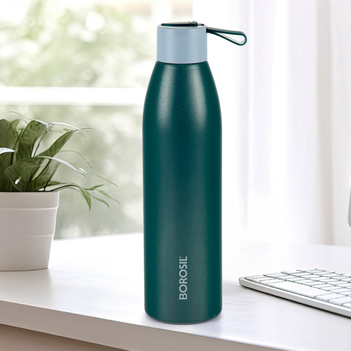 Borosil Duomate Vacuum Insulated Stainless Steel Green Bottle