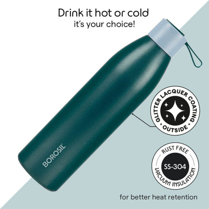 Borosil Duomate Vacuum Insulated Stainless Steel Green Bottle