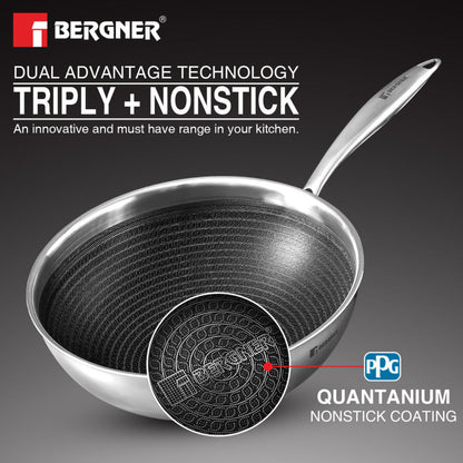 Bergner Hitech Tri-Ply Stainless Steel Non-Stick Wok Lid