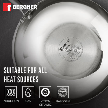 Bergner Hitech Tri-Ply Stainless Steel Non-Stick Wok Lid