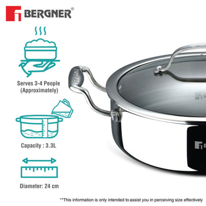 Bergner Hi-Tech Giro x Triply with Honeycomb Ceramic Coating Serving Pan | Induction Bottom