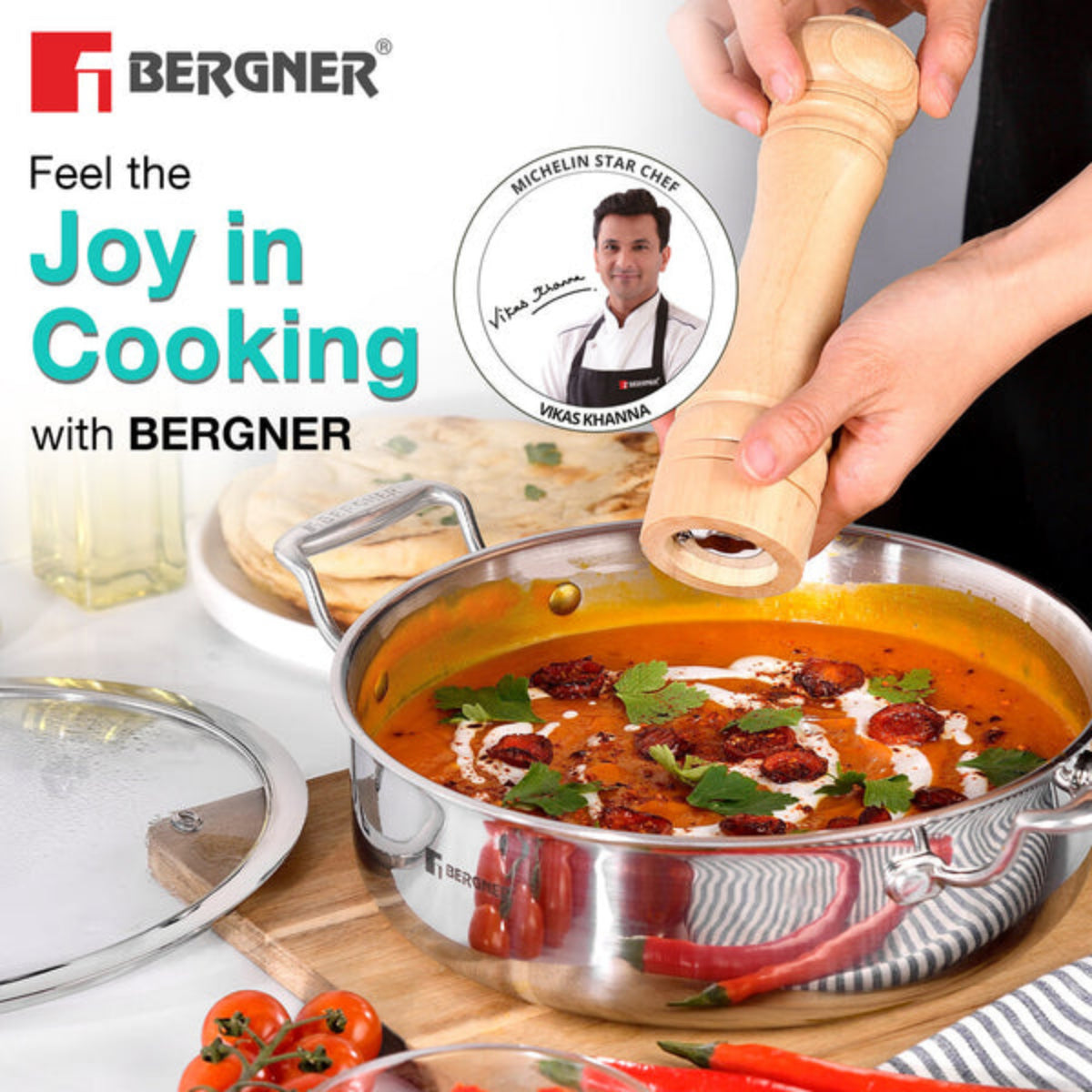 Bergner Hi-Tech Giro x Triply with Honeycomb Ceramic Coating Serving Pan | Induction Bottom