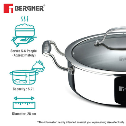 Bergner Hi-Tech Giro x Triply with Honeycomb Ceramic Coating Serving Pan | Induction Bottom
