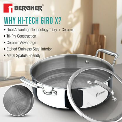 Bergner Hi-Tech Giro x Triply with Honeycomb Ceramic Coating Serving Pan | Induction Bottom