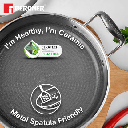 Bergner Hi-Tech Giro x Triply with Honeycomb Ceramic Coating Serving Pan | Induction Bottom