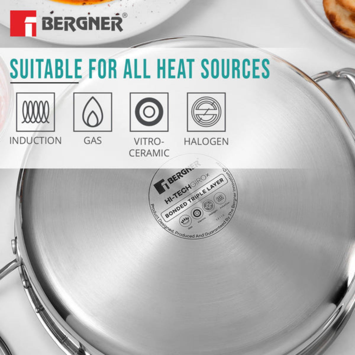 Bergner Hi-Tech Giro x Triply with Honeycomb Ceramic Coating Serving Pan | Induction Bottom