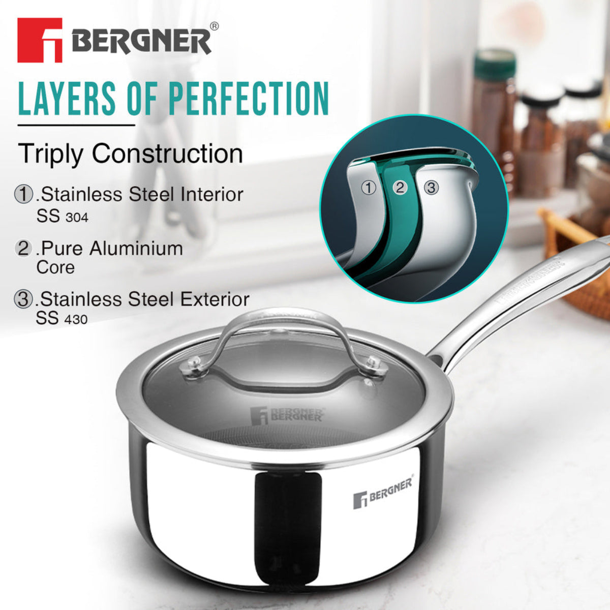 Bergner Hi-Tech Giro X Ceramic 16cm (1.6 L) Saucepan | Induction Bottom