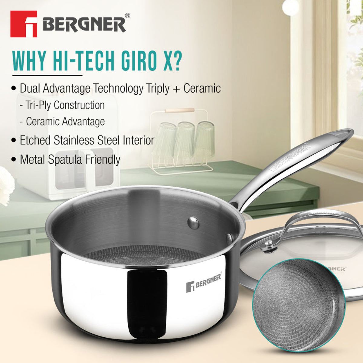 Bergner Hi-Tech Giro X Ceramic 16cm (1.6 L) Saucepan | Induction Bottom