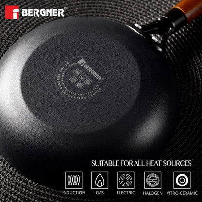 Bergner Odin 28 cm Cast Iron Frypan with Wooden Handle (Induction Base)