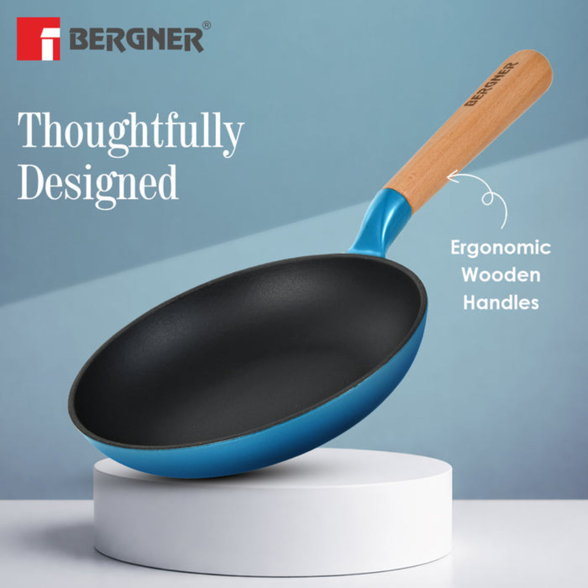Bergner Excalibur Light Cast Iron Frypan Induction Bottom, Blue