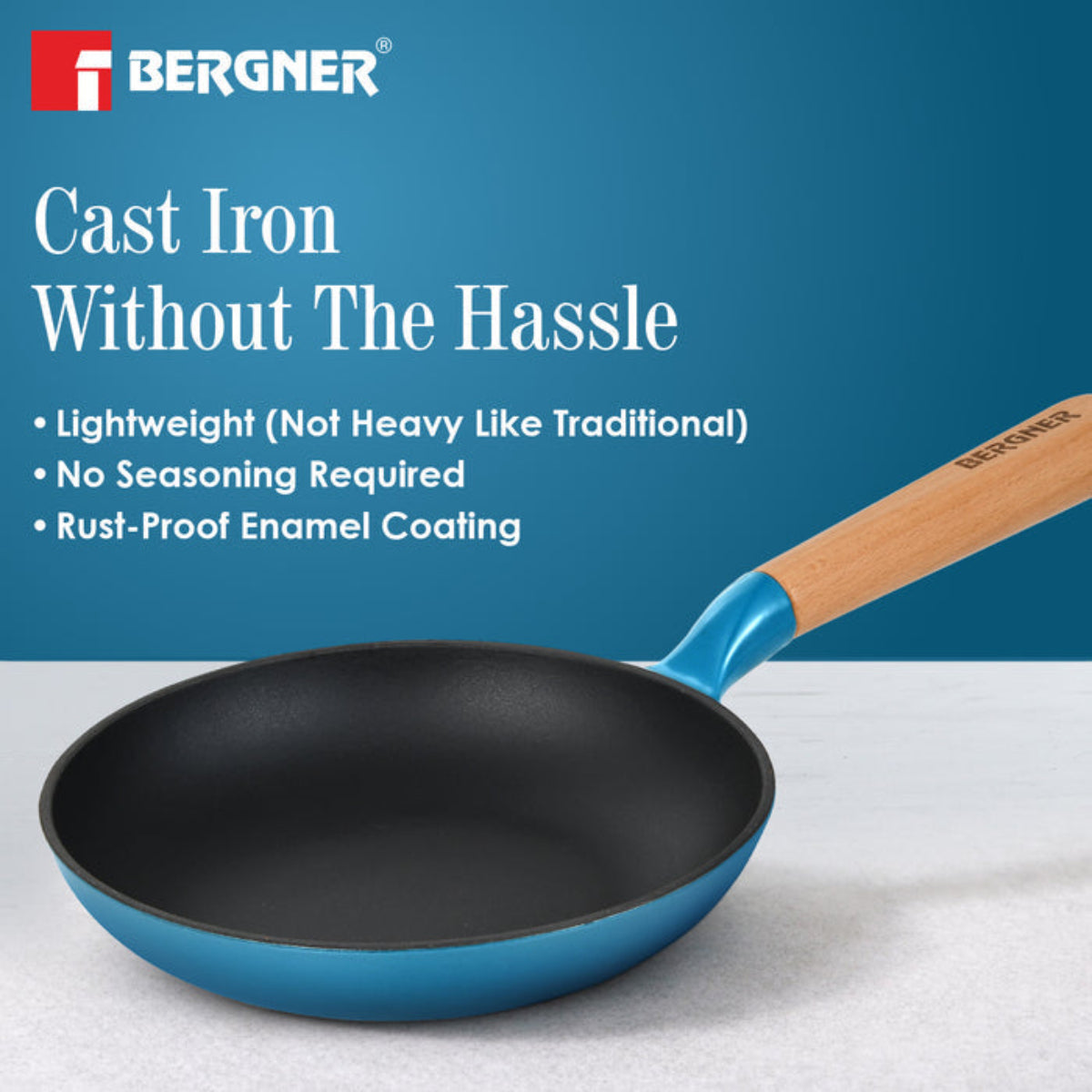 Bergner Excalibur Light Cast Iron Frypan Induction Bottom, Blue