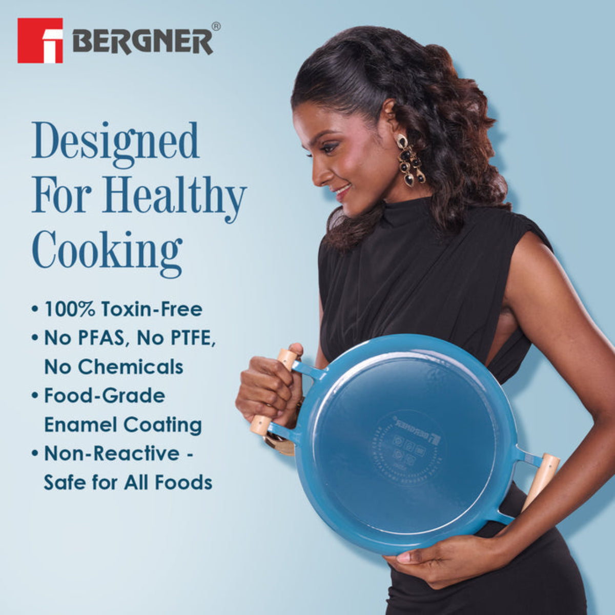 Bergner Excalibur Light Cast Iron Frypan Induction Bottom, Blue