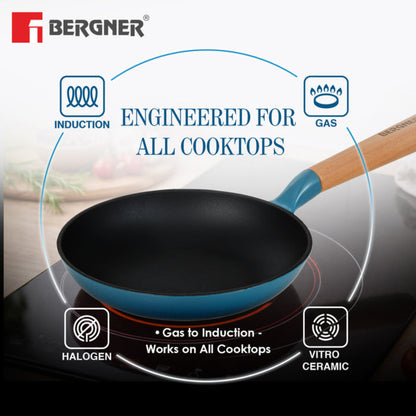 Bergner Excalibur Light Cast Iron Frypan Induction Bottom, Blue
