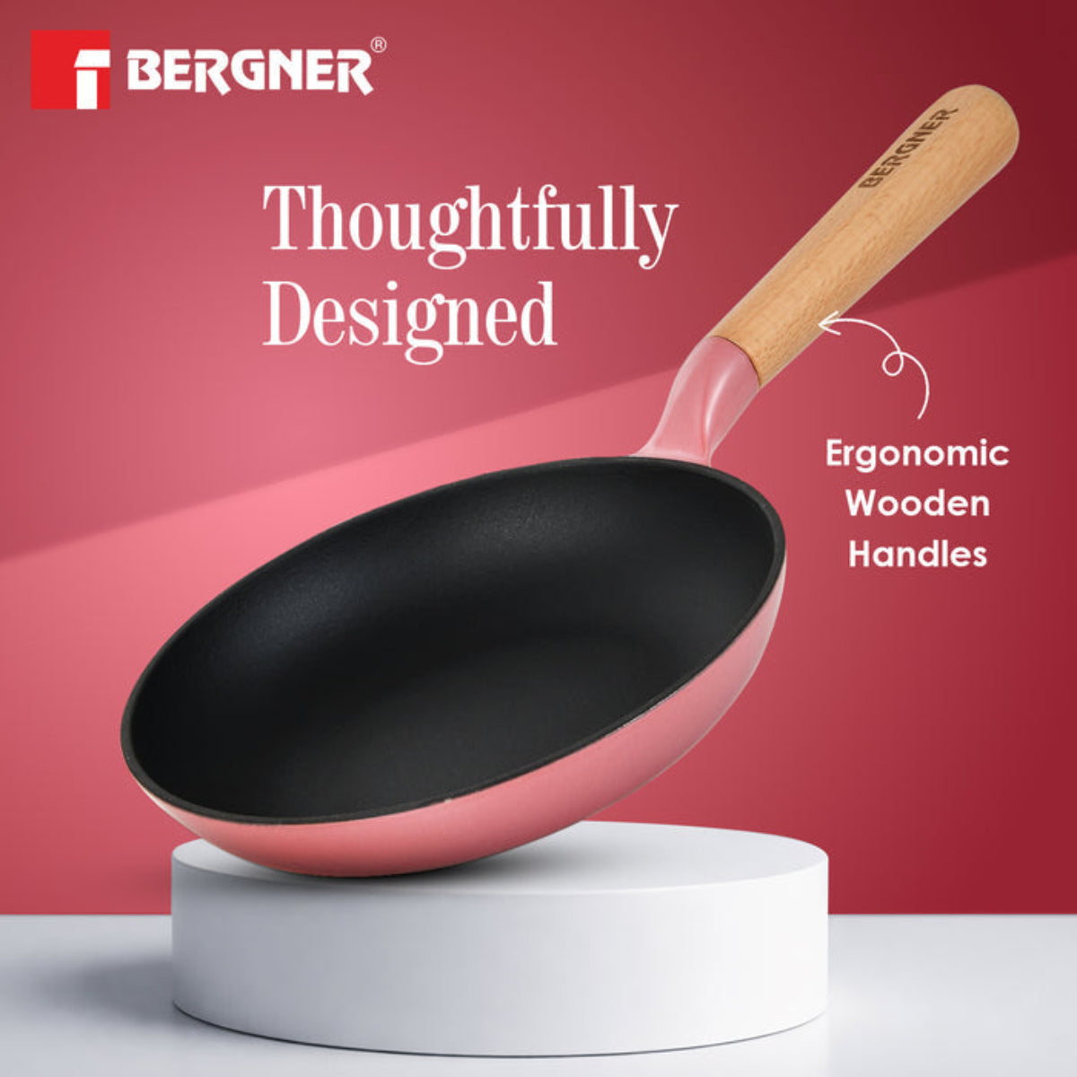 Bergner Excalibur Light Cast Iron Frypan Induction Bottom, Pink