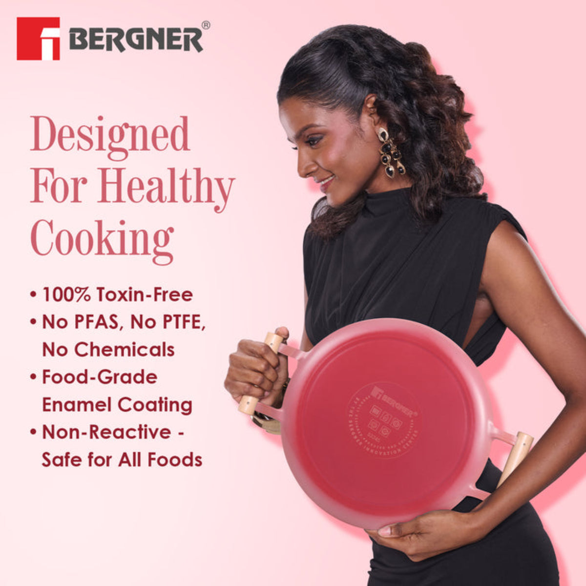 Bergner Excalibur Light Cast Iron Frypan Induction Bottom, Pink