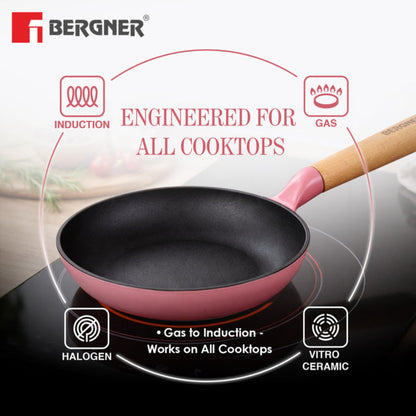Bergner Excalibur Light Cast Iron Frypan Induction Bottom, Pink