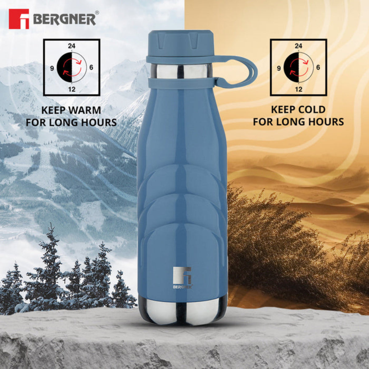 Bergner Walking AquaFlex Thermosteel Hot and Cold Bottle, 1000 ml Flask