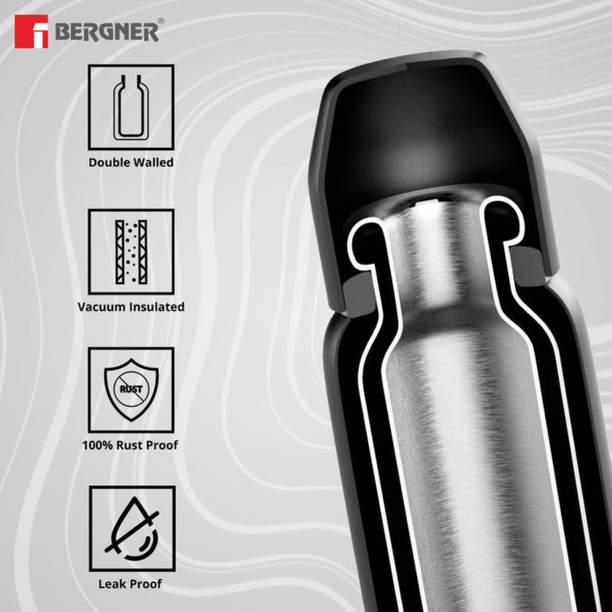 Bergner Walking AquaFlex Thermosteel Hot and Cold Bottle, 1000 ml Flask