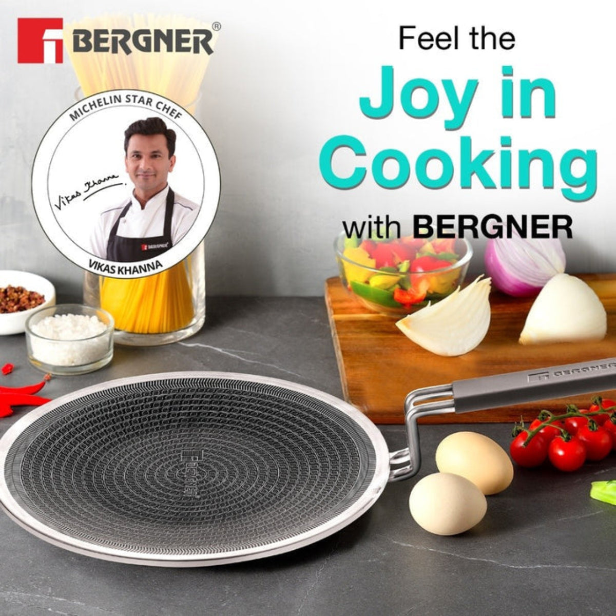 Bergner Hi-Tech Tri-Ply Stainless Steel 22cm Non-Stick Roti Tawa