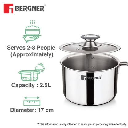 Bergner Argent Triply Milk Boiler 17cm (2.5L)