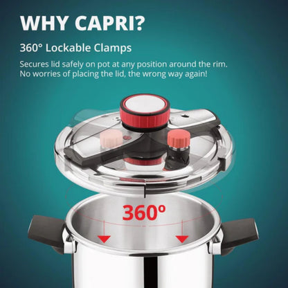 Bergner Capri Tri-Ply Pressure Cooker with Low and High Pressure Settings, Safety Lock