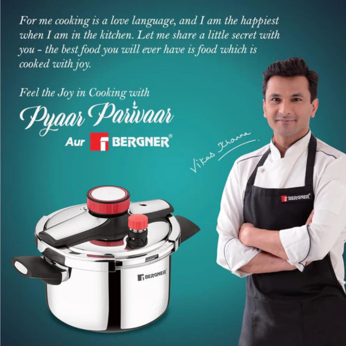 Bergner Capri Tri-Ply Pressure Cooker with Low and High Pressure Settings, Safety Lock BGIN-0620