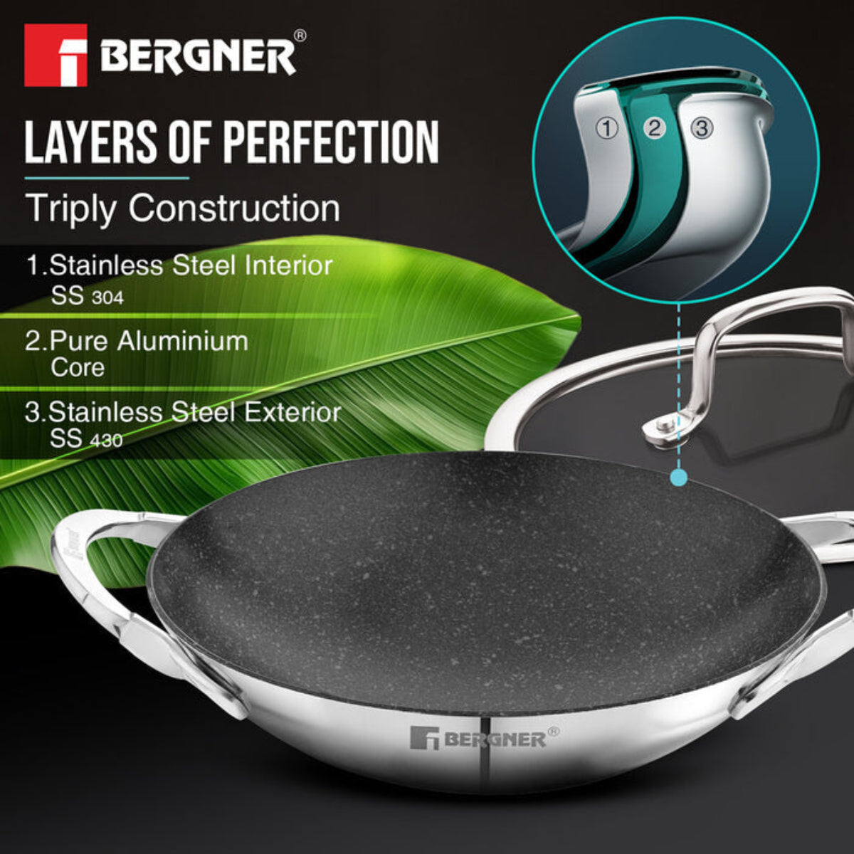 Bergner Argent Samsara Tri-Ply Stainless Steel 21cm Appachetty