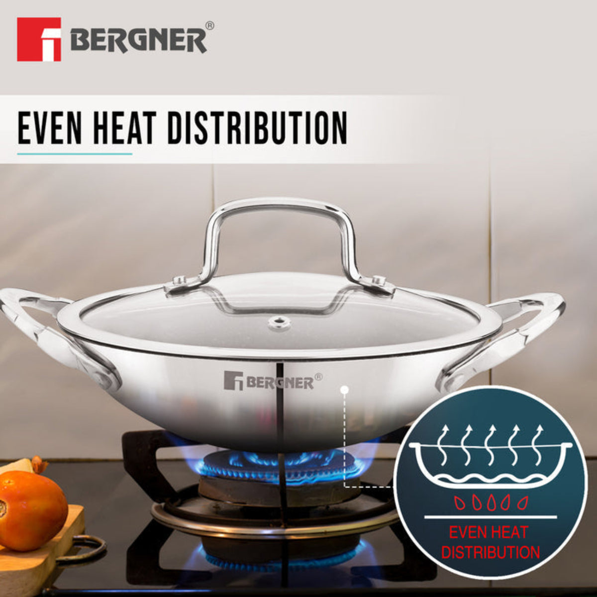 Bergner Argent Samsara Tri-Ply Stainless Steel 21cm Appachetty