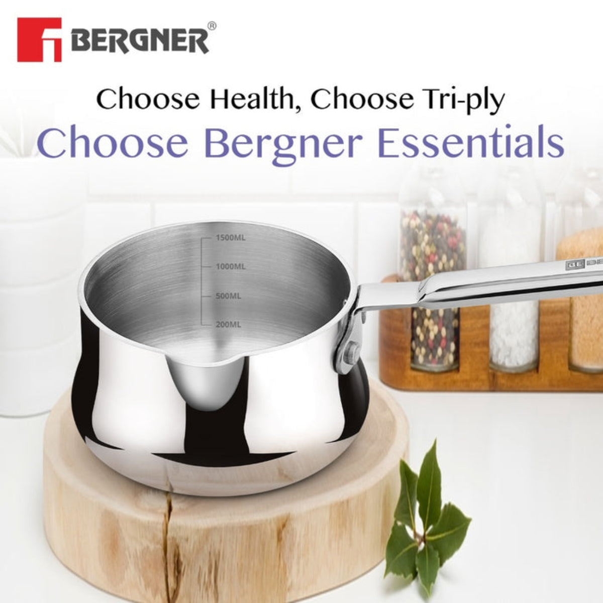Bergner BE Essentials Tri-Ply Stainless Steel 14cm (1.5L) Coffee Warmer