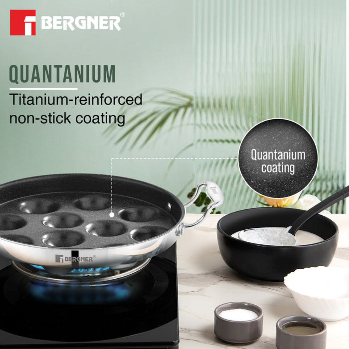 Bergner Argent Samsara Tri-Ply Stainless Steel Round Paniyarakkal with 11 Pits (25cm Diameter) - Induction Bottom