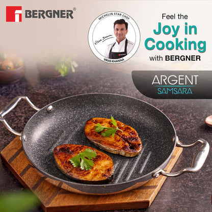 Bergner Argent Samsara Tri-Ply Stainless Steel 26cm Round Grill Pan - Induction Bottom