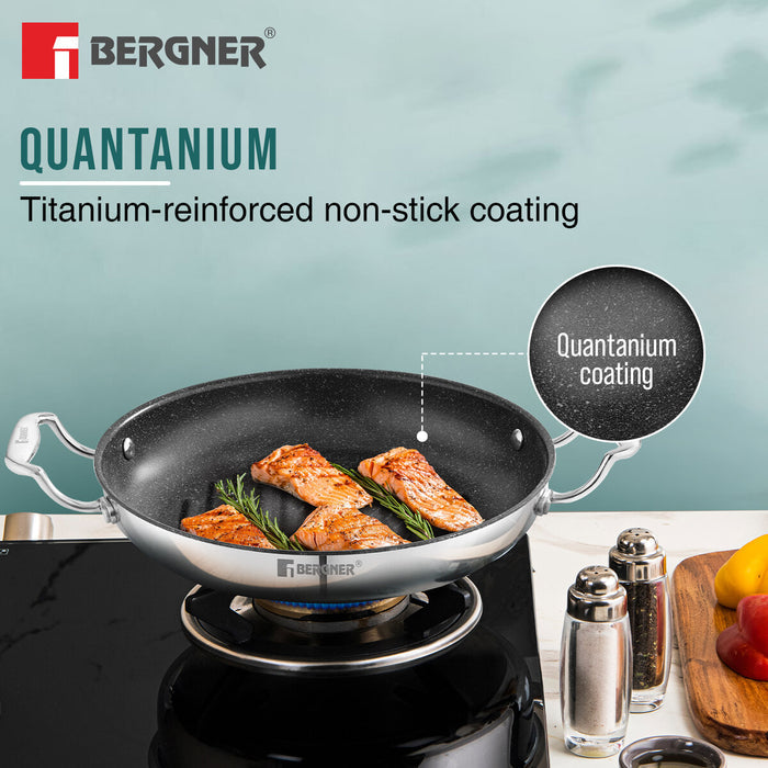 Bergner Argent Samsara Tri-Ply Stainless Steel 26cm Round Grill Pan - Induction Bottom