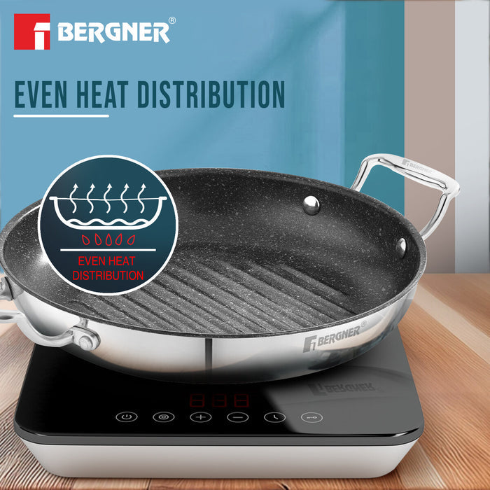 Bergner Argent Samsara Tri-Ply Stainless Steel 26cm Round Grill Pan - Induction Bottom