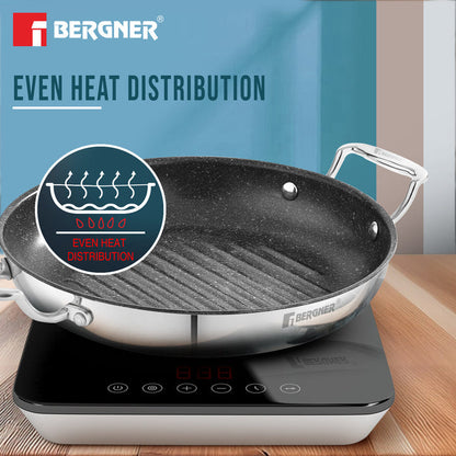 Bergner Argent Samsara Tri-Ply Stainless Steel 26cm Round Grill Pan - Induction Bottom