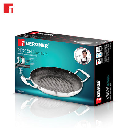 Bergner Argent Samsara Tri-Ply Stainless Steel 26cm Round Grill Pan - Induction Bottom