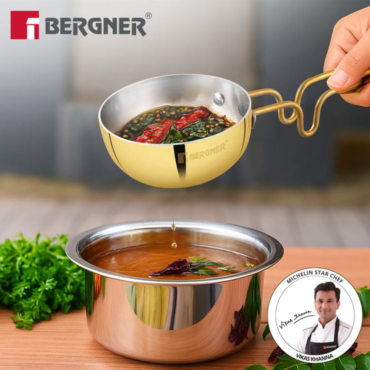 Bergner Peetlam 12cm Tadka Pan, Traditional Brass Tin (Kalai) Coated